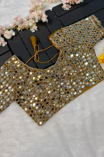 Copper sequin embroidered, mirror work,  zimmy choo silk bollywood saree with blouse