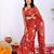 Red printed, cut work vichitra silk bollywood saree with blouse
