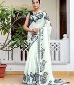 white printed soft cotton  saree with blouse