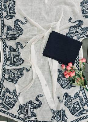 white printed soft cotton  saree with blouse 2