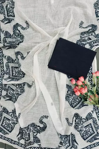 white printed soft cotton  saree with blouse