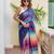 blue striped, printed soft cotton  saree with blouse