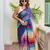blue striped, printed soft cotton  saree with blouse