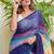 blue striped, printed soft cotton  saree with blouse