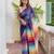 blue striped, printed soft cotton  saree with blouse