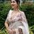 white printed soft linen cotton  saree with blouse