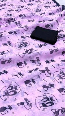lavender printed soft linen cotton  saree with blouse 1