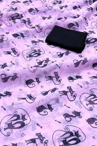 lavender printed soft linen cotton  saree with blouse
