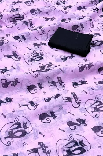lavender printed soft linen cotton  saree with blouse
