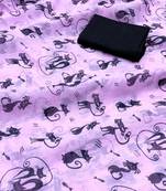 lavender printed soft linen cotton  saree with blouse