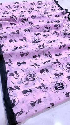 lavender printed soft linen cotton  saree with blouse 3
