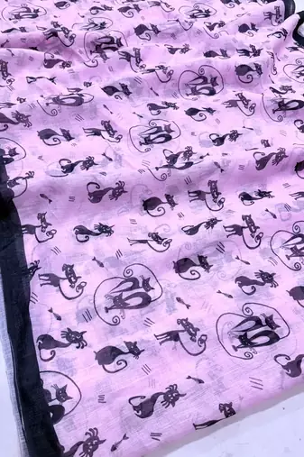 lavender printed soft linen cotton  saree with blouse
