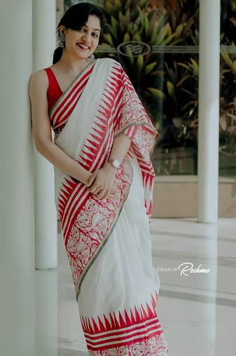 white printed soft cotton  saree with blouse