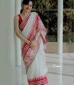 white printed soft cotton  saree with blouse
