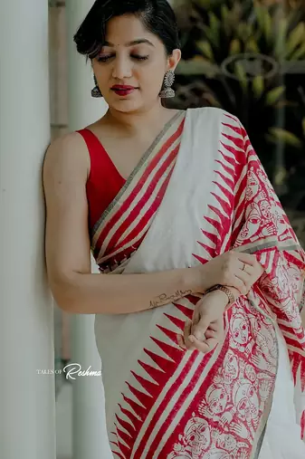 white printed soft cotton  saree with blouse