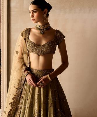 Gold Embroidered Tissue Silk Lehenga Set 1
