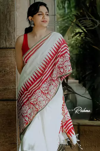 white printed soft cotton  saree with blouse