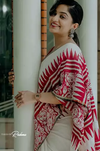 white printed soft cotton  saree with blouse