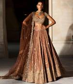 Tangerine Rust Embroidered Tissue Silk Lehenga Set