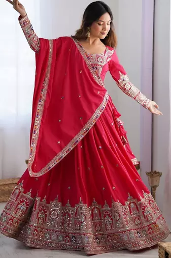 Red crepe silk lehenga choli for women
