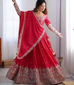 Red crepe silk lehenga choli for women