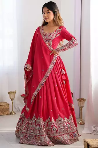Red crepe silk lehenga choli for women