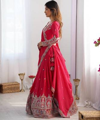 Red crepe silk blend lehenga choli for women 3