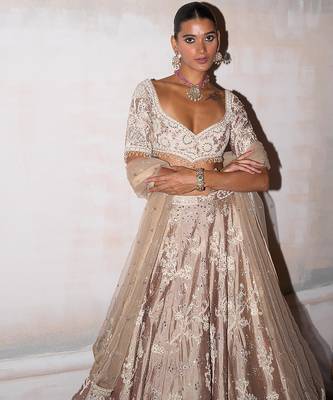 Champagne Brown Embroidered Silk Lehenga Set 2