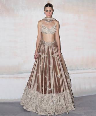 Champagne Brown Embroidered Silk Lehenga Set 1