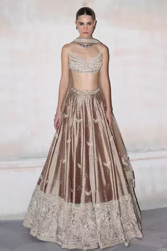 Champagne Brown Embroidered Silk Lehenga Set