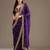 Purple sequin embroidered, cut work satin silk bollywood saree with blouse