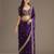 Purple sequin embroidered, cut work satin silk bollywood saree with blouse