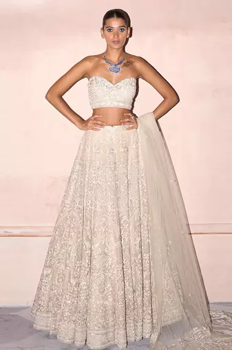 Ekru Embroidered Rambagh Silk Lehenga Set