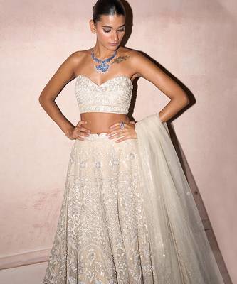 Ekru Embroidered Rambagh Silk Lehenga Set 2