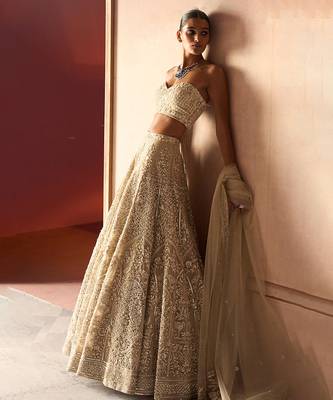 Ekru Embroidered Rambagh Silk Lehenga Set 3