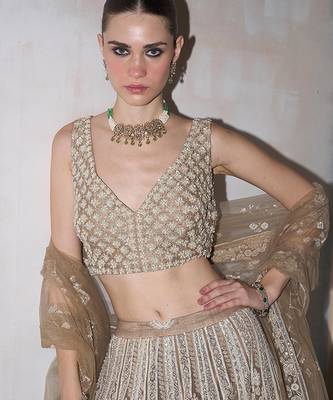 Champagne Gold Embroidered Rambagh Silk Lehenga Set 2