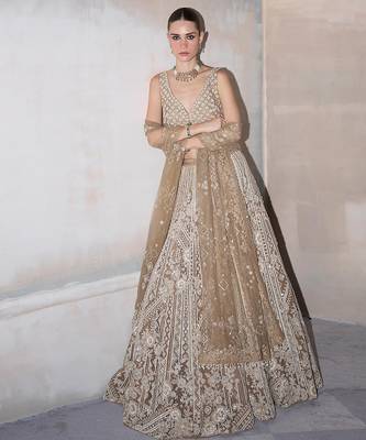 Champagne Gold Embroidered Rambagh Silk Lehenga Set 3