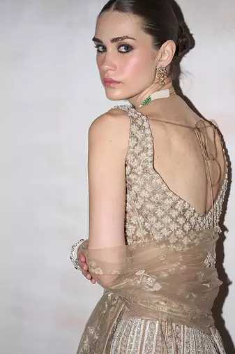 Champagne Gold Embroidered Rambagh Silk Lehenga Set