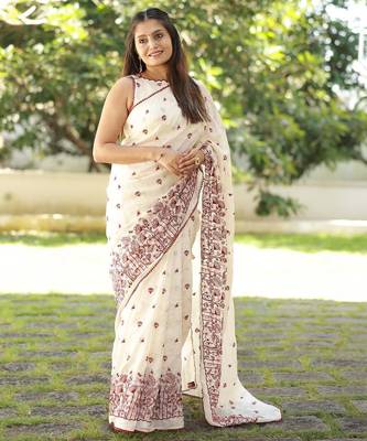 white embroidered kota saree with blouse 1