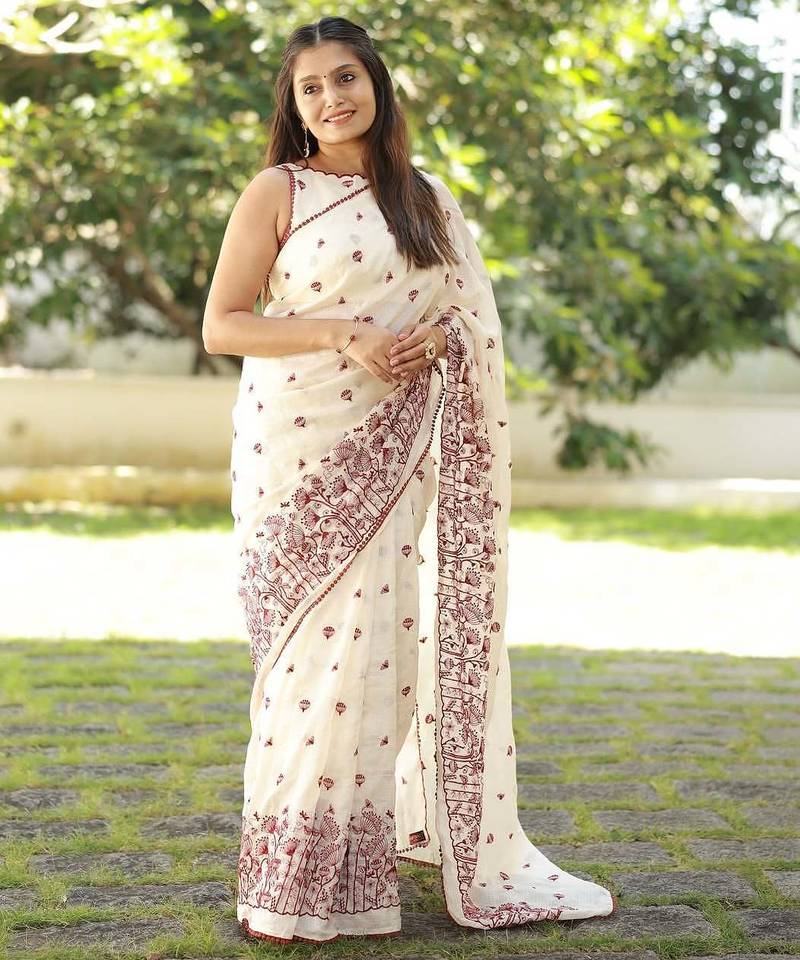 white embroidered kota saree with blouse