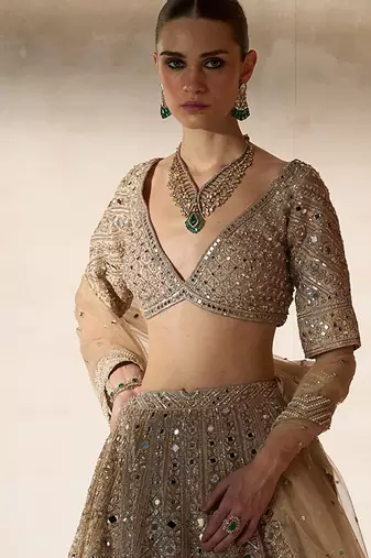 Gold Embroidered Rambagh Silk Lehenga Set
