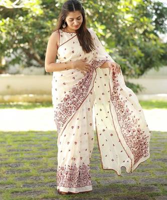 white embroidered kota saree with blouse 3