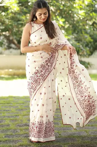 white embroidered kota saree with blouse