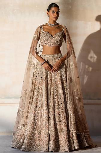 Dusty Pink Embroidered Rambagh Silk Lehenga Set