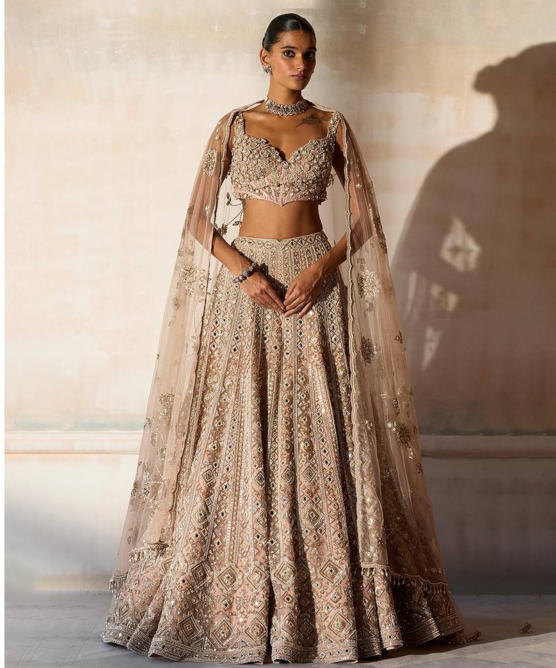 Dusty Pink Embroidered Rambagh Silk Lehenga Set