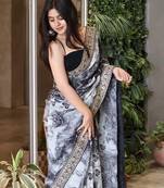 grey printed georgette saree with blouse
