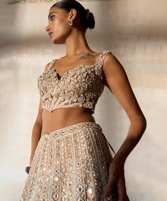 Dusty Pink Embroidered Rambagh Silk Lehenga Set 2