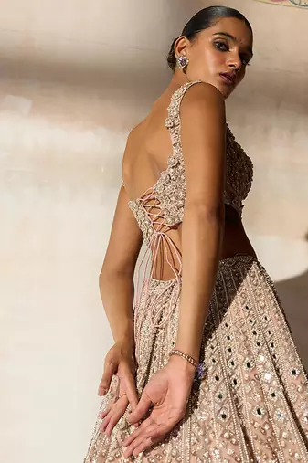 Dusty Pink Embroidered Rambagh Silk Lehenga Set