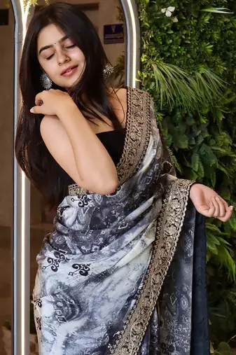 grey printed georgette saree with blouse