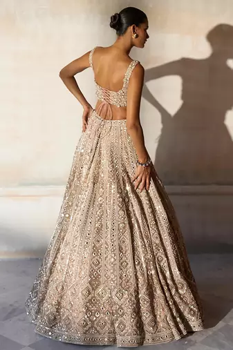 Dusty Pink Embroidered Rambagh Silk Lehenga Set